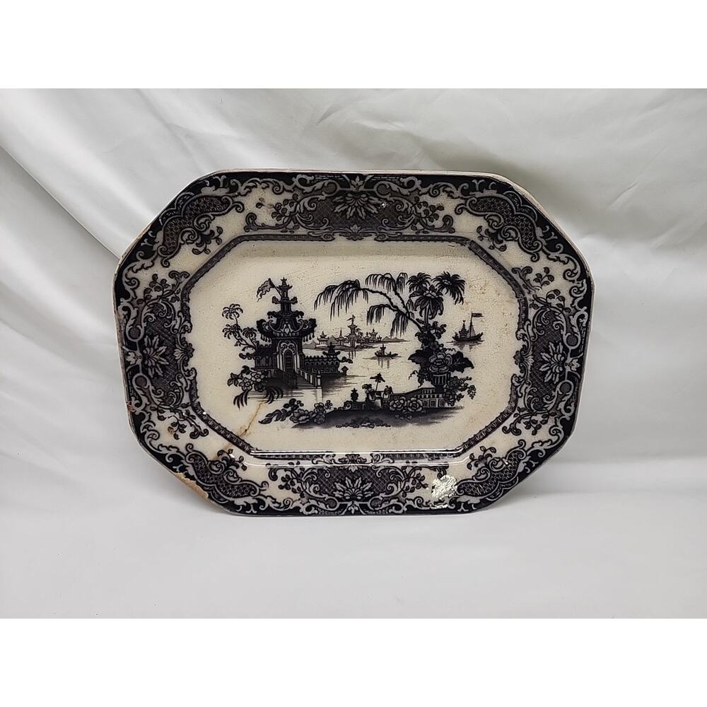 1834-1859 Antique flow black/mulberry Ironstone, “Corean” Podmore Walker & Co.